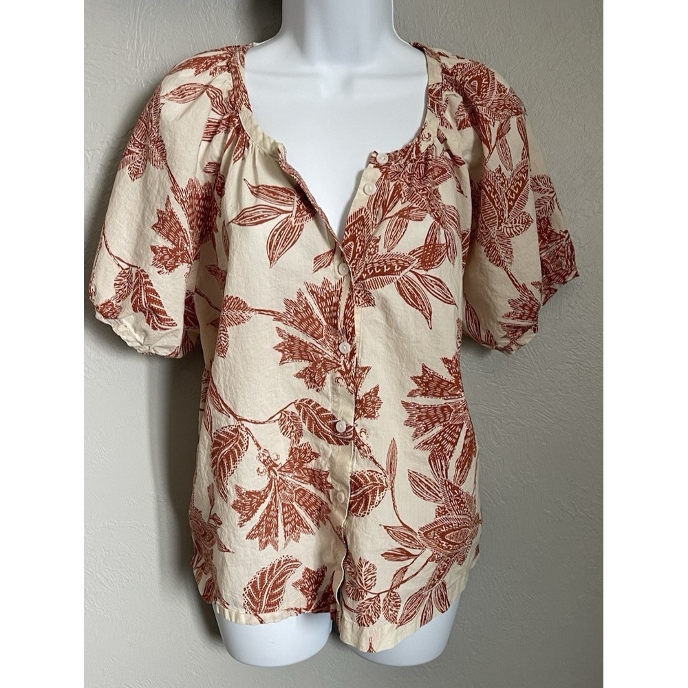 Maurices Blouse Womens Large Short Sleeve V-Neck Full Button Detail Floral Print
